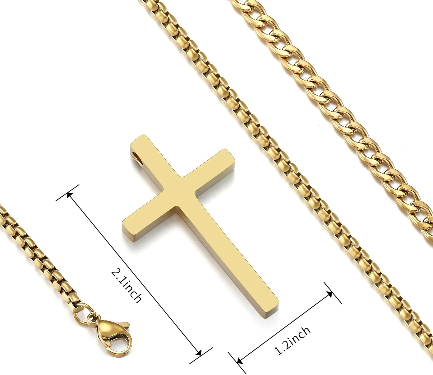 RWQIAN Cross Necklace for Men, Mens Cross Necklaces Silver Gold Black Stainless Steel Layered Cuban Link Cross Chain For Men |18 Inch,Simple Religious Christian Cross Pendant Jewelry for Boys Gifts