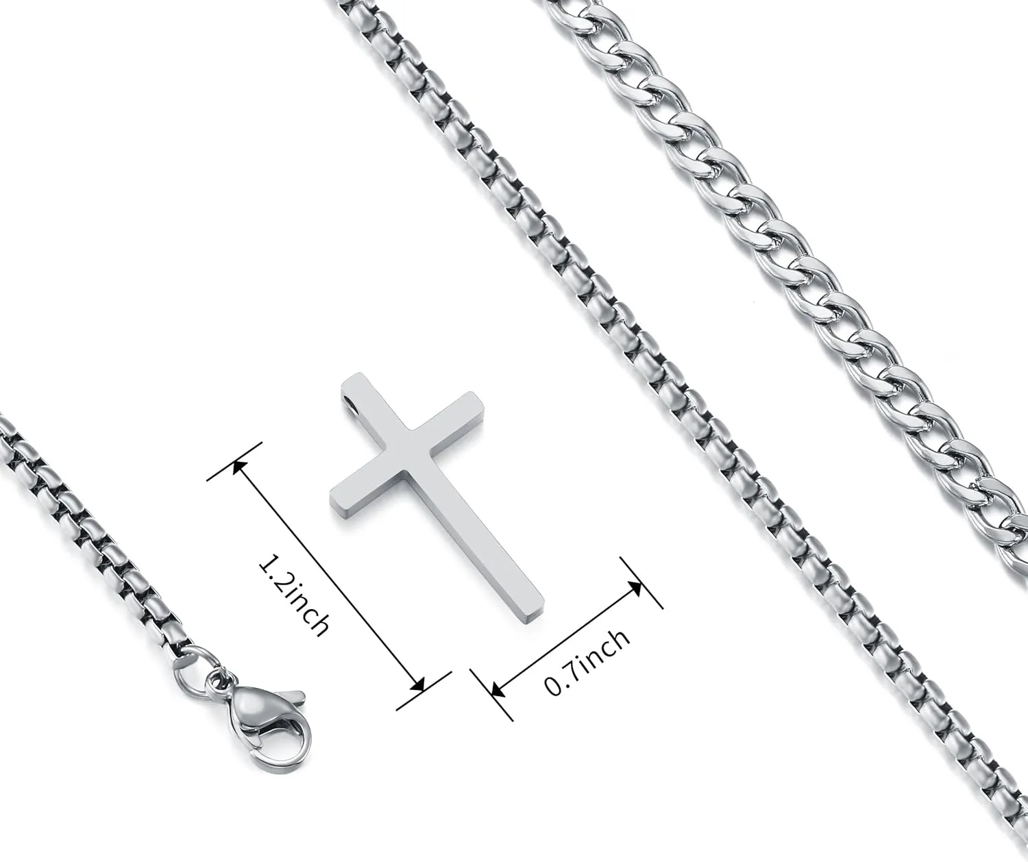 RWQIAN Cross Necklace for Men, Mens Cross Necklaces Silver Gold Black Stainless Steel Layered Cuban Link Cross Chain For Men |18 Inch,Simple Religious Christian Cross Pendant Jewelry for Boys Gifts