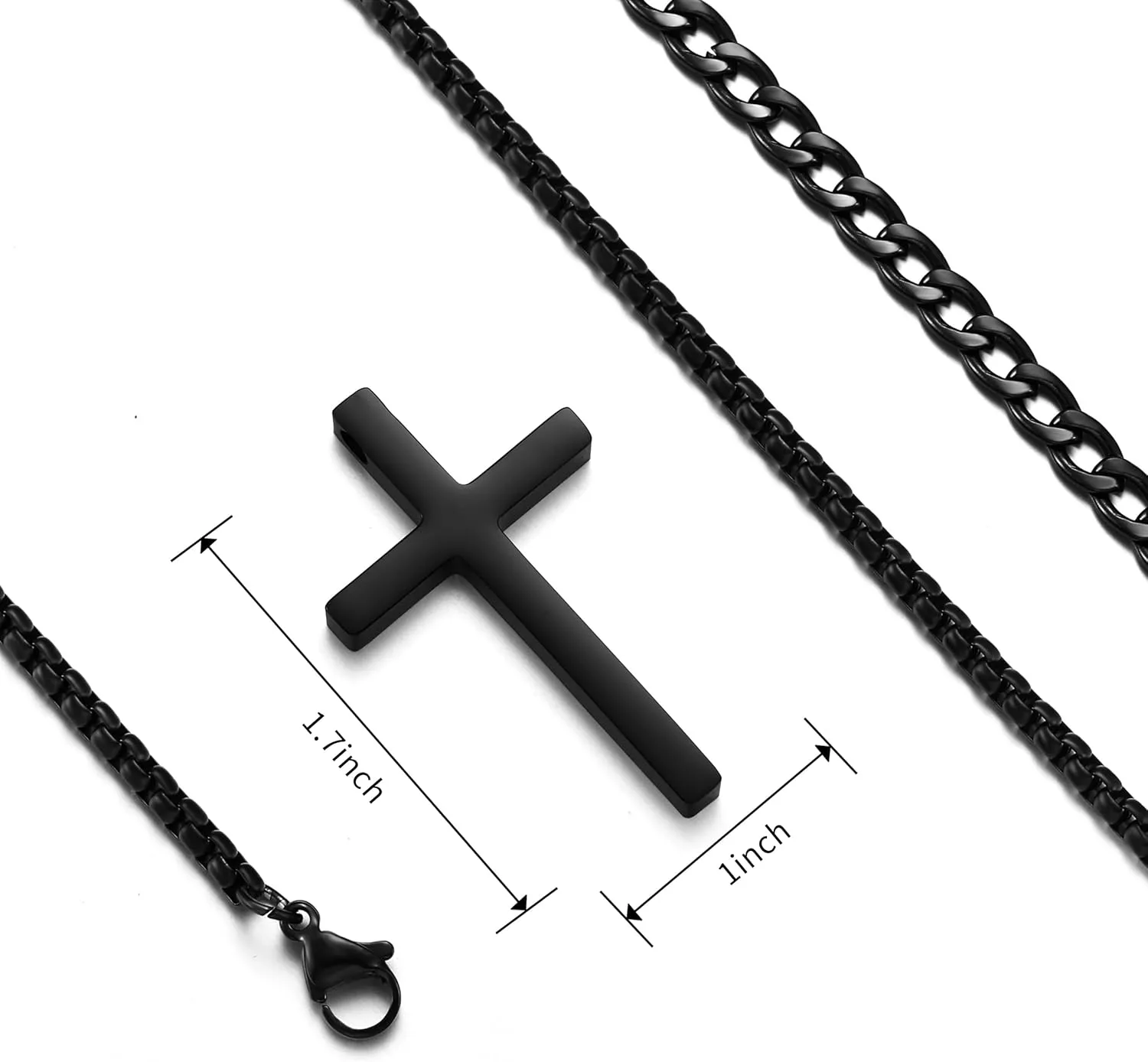 RWQIAN Cross Necklace for Men, Mens Cross Necklaces Silver Gold Black Stainless Steel Layered Cuban Link Cross Chain For Men |18 Inch,Simple Religious Christian Cross Pendant Jewelry for Boys Gifts