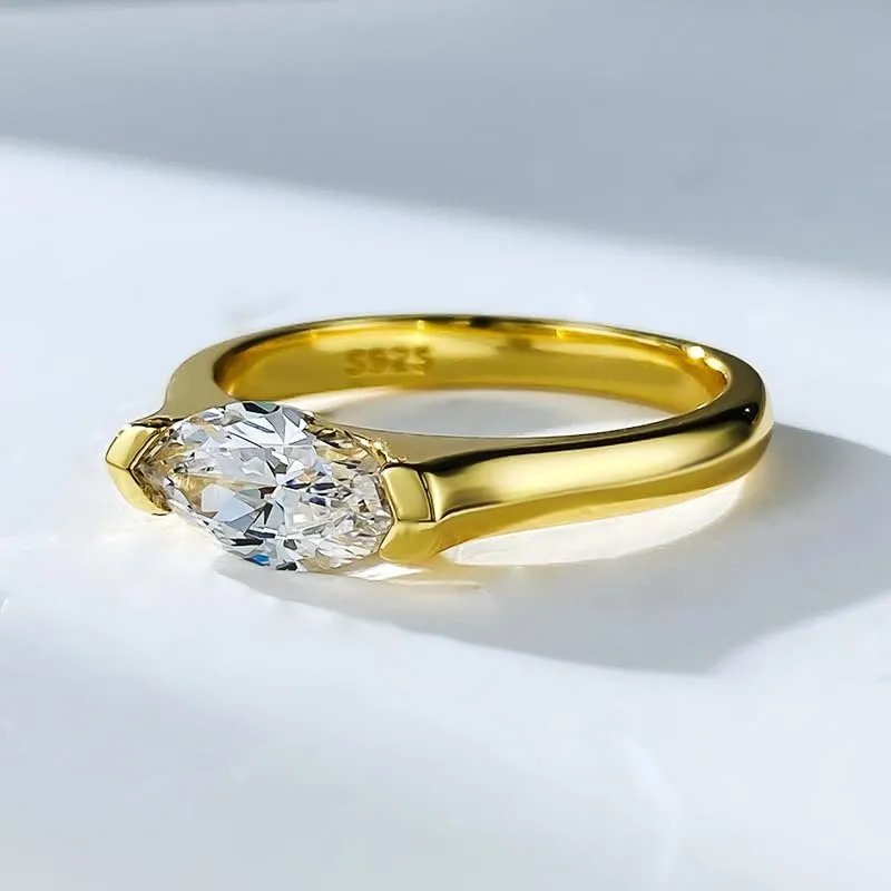 S925 Simple marquise diamond ring rice grain rhombus zircon design couple ring Valentines Day gifts