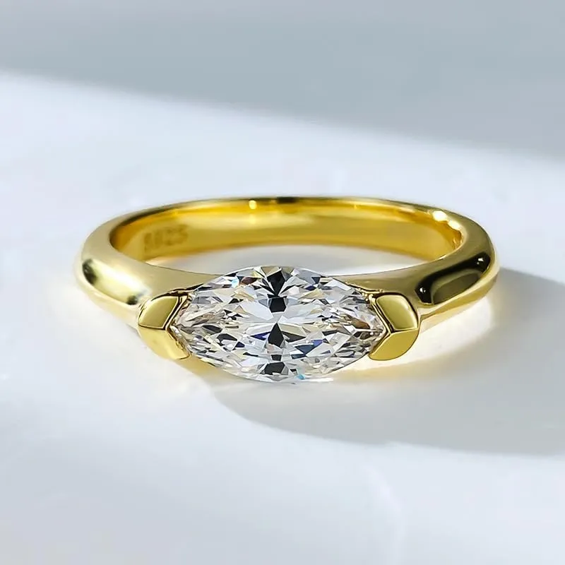 S925 Simple marquise diamond ring rice grain rhombus zircon design couple ring Valentines Day gifts