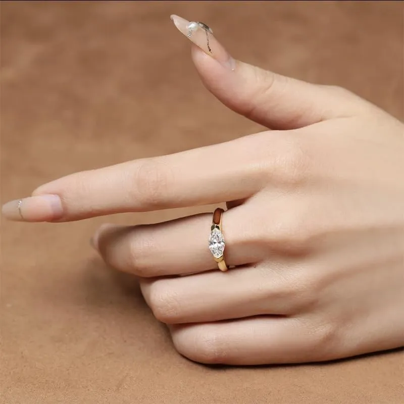 S925 Simple marquise diamond ring rice grain rhombus zircon design couple ring Valentines Day gifts