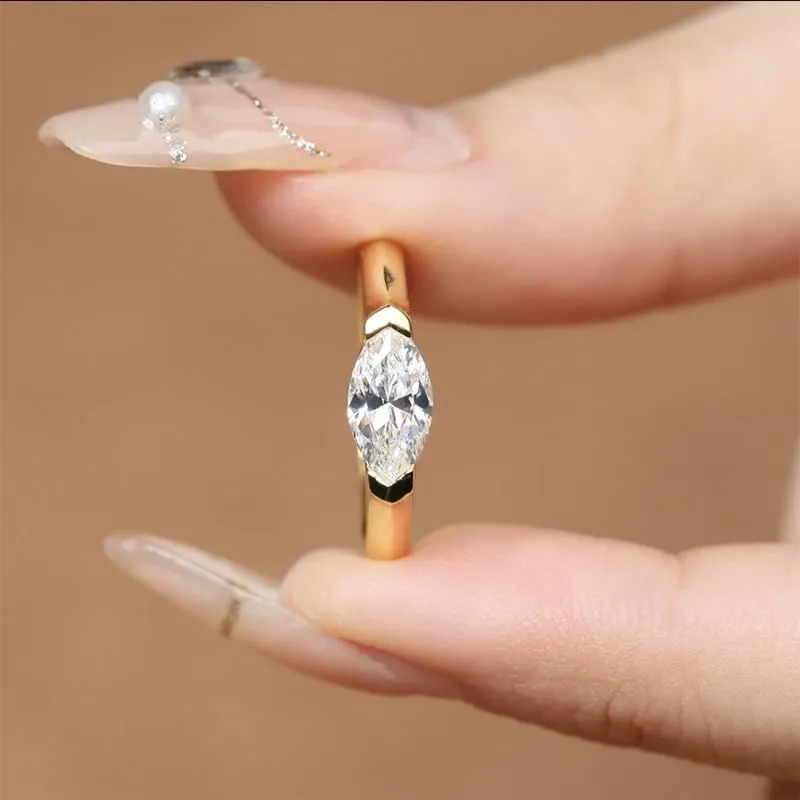 S925 Simple marquise diamond ring rice grain rhombus zircon design couple ring Valentines Day gifts