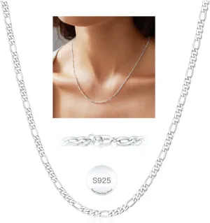 S925 Sterling Silver Figaro Chain Necklace for Women Girls 3mm/5mm Thick Sturdy & Colourfast Women's Chain Necklaces Jewelery for Women Girls 14/16/18/20/22/24/Inch