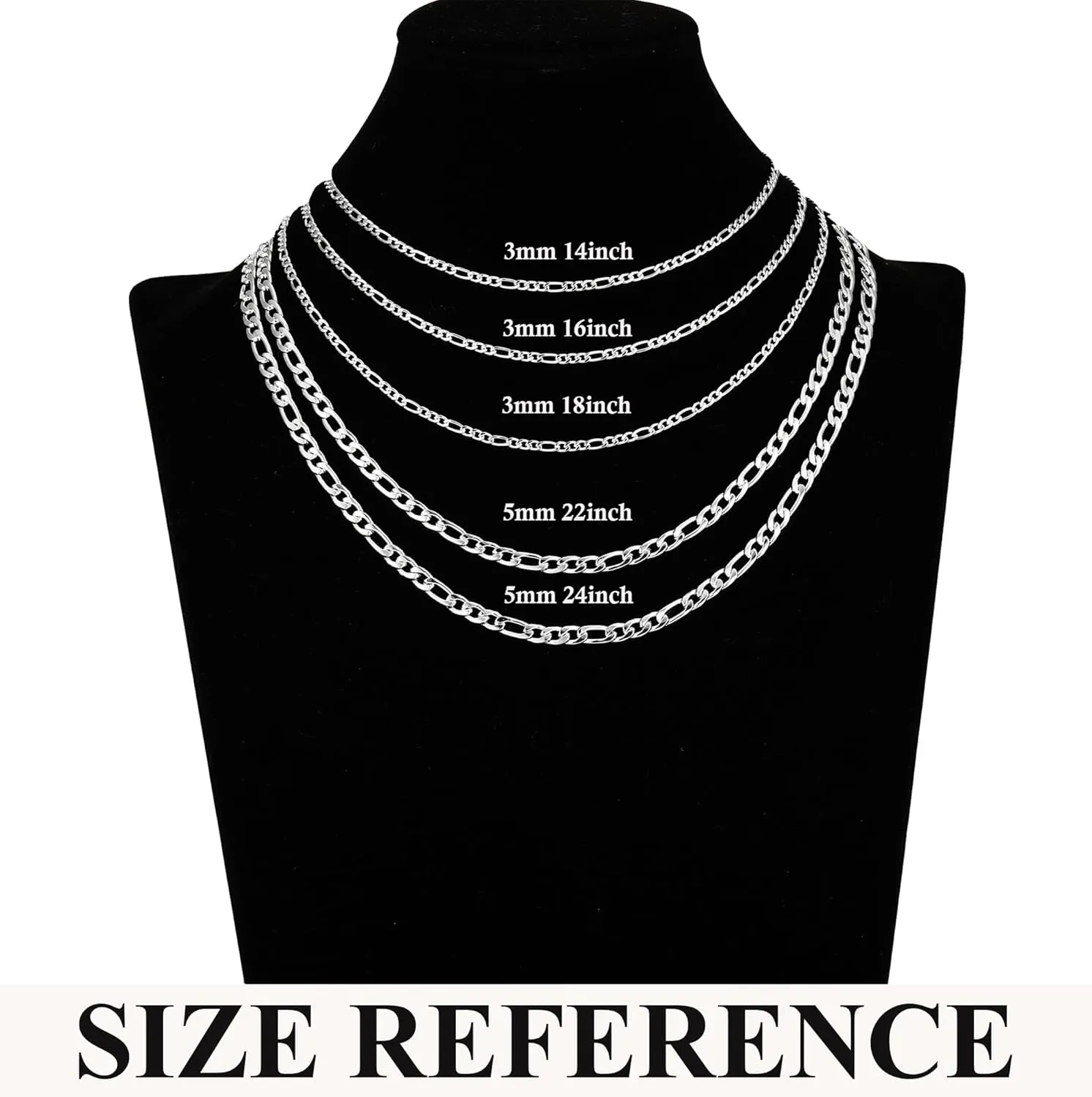 S925 Sterling Silver Figaro Chain Necklace for Women Girls 3mm/5mm Thick Sturdy & Colourfast Women's Chain Necklaces Jewelery for Women Girls 14/16/18/20/22/24/Inch