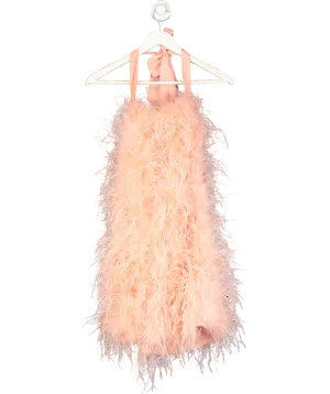 Saffiyyah Paul Pink Peach High Neck Feather Dress UK S