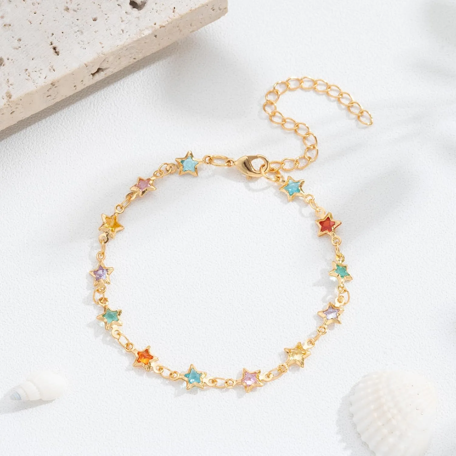 Sanyaa Gold Pearl Starfish Anklet Bracelet 18K Gold Stainless Steel Hawaiian Anklet for Women