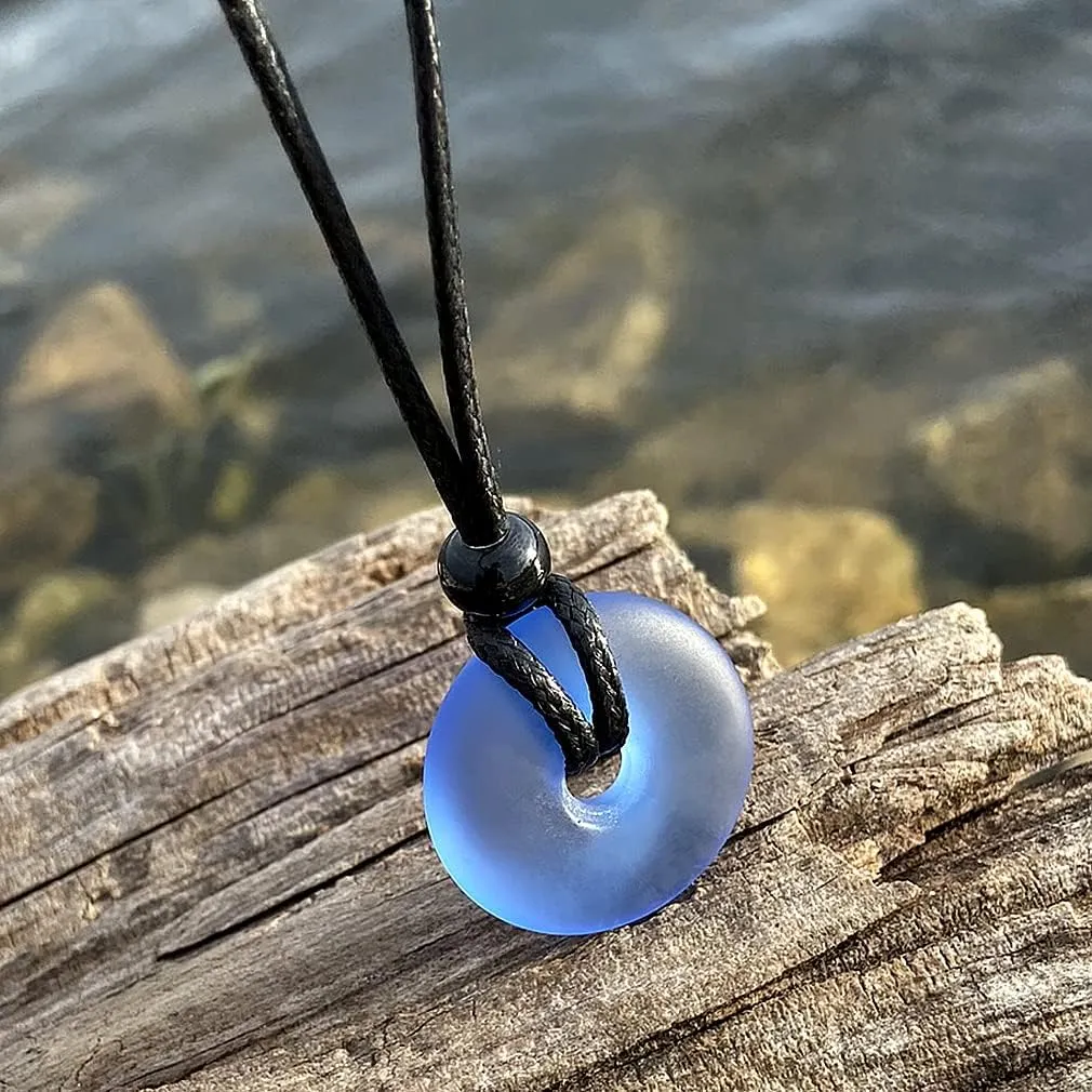 Sea Glass Jewelry - I am Happy Series - Classic Lucky Donut Necklace - Hawaiian Style Crystal Charm - Protection and Good Luck Amulet - Beach Jewelry for Women and Men - Handmade with Love