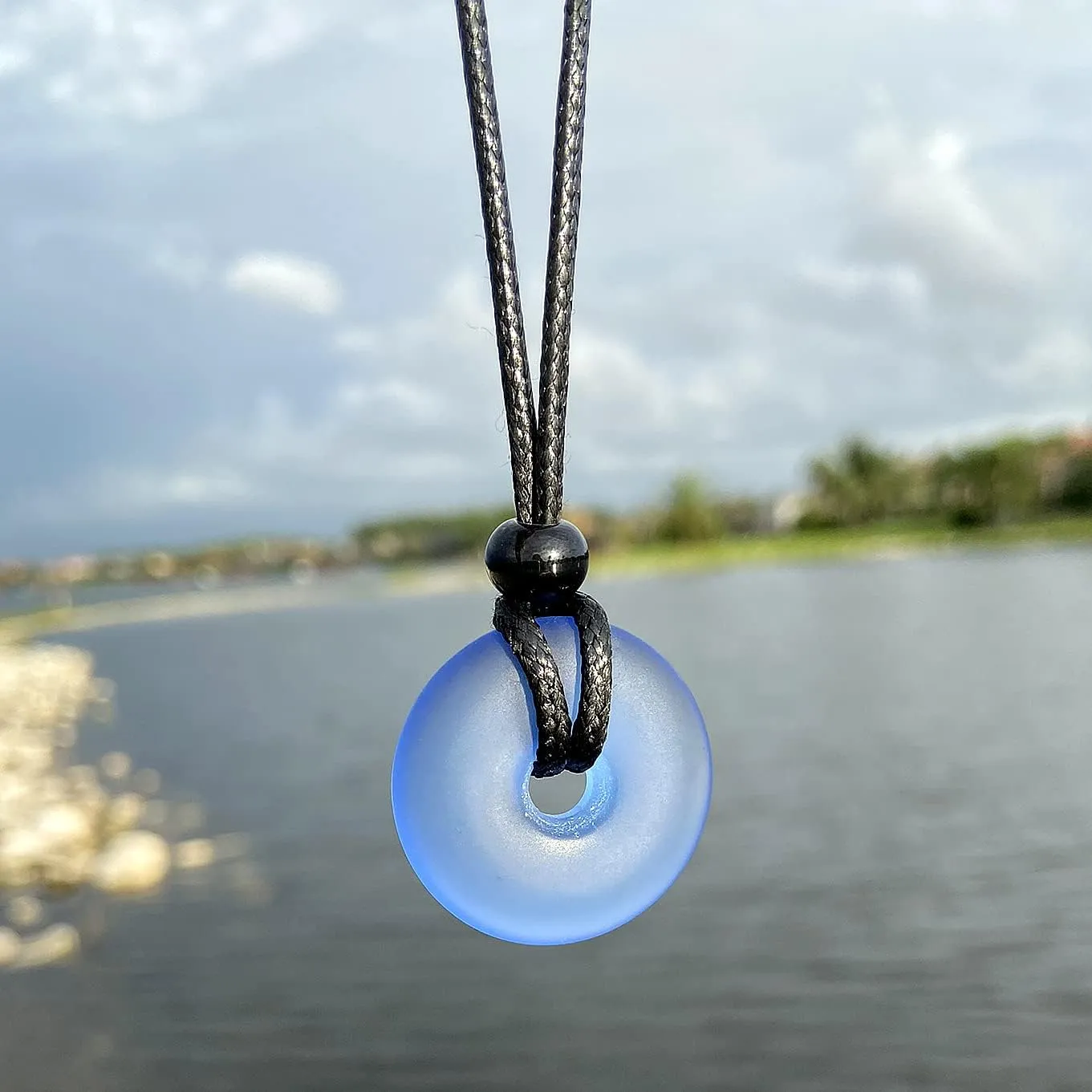 Sea Glass Jewelry - I am Happy Series - Classic Lucky Donut Necklace - Hawaiian Style Crystal Charm - Protection and Good Luck Amulet - Beach Jewelry for Women and Men - Handmade with Love