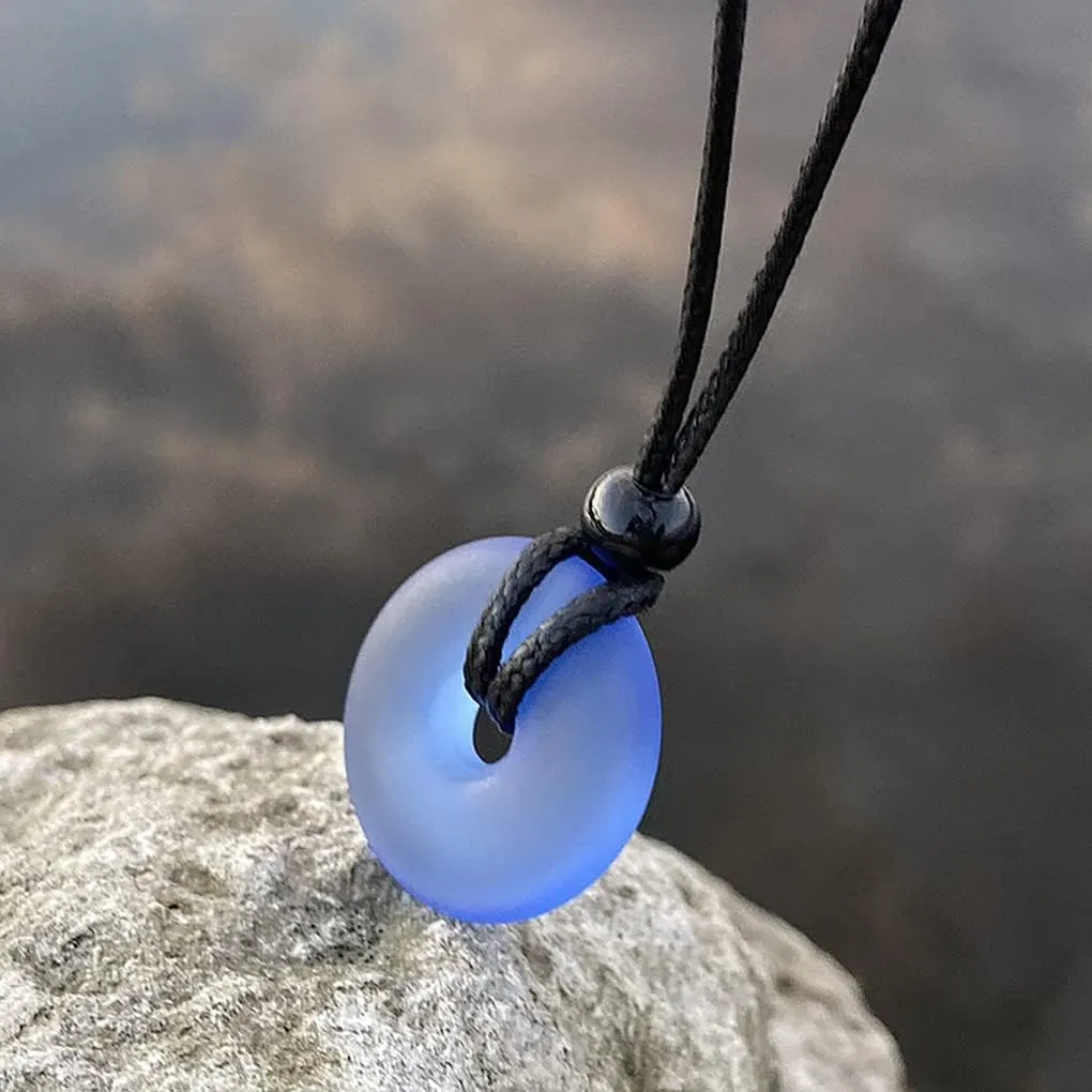 Sea Glass Jewelry - I am Happy Series - Classic Lucky Donut Necklace - Hawaiian Style Crystal Charm - Protection and Good Luck Amulet - Beach Jewelry for Women and Men - Handmade with Love