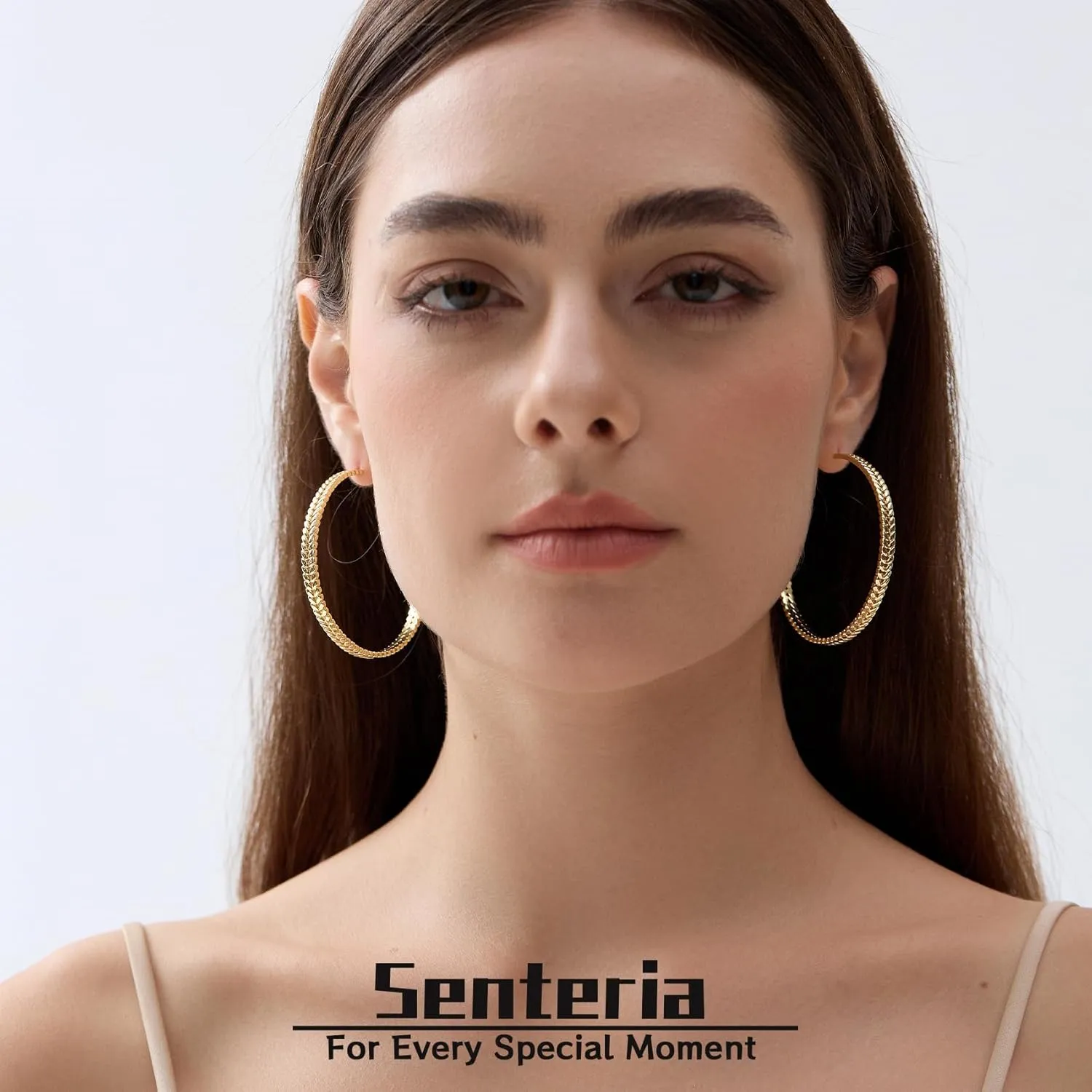 Senteria Large 925 Sterling Silver Hoop Earrings for Women Lightweight Thick Silver Hoop Earrings Wheat Twisted Hoop Earrings Hypoallergenic 5mm Wide Big Silver Hoop Earrings for Women 30/40/50mm