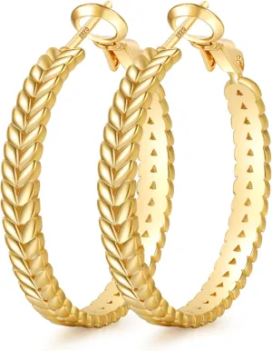 Senteria Large 925 Sterling Silver Hoop Earrings for Women Lightweight Thick Silver Hoop Earrings Wheat Twisted Hoop Earrings Hypoallergenic 5mm Wide Big Silver Hoop Earrings for Women 30/40/50mm