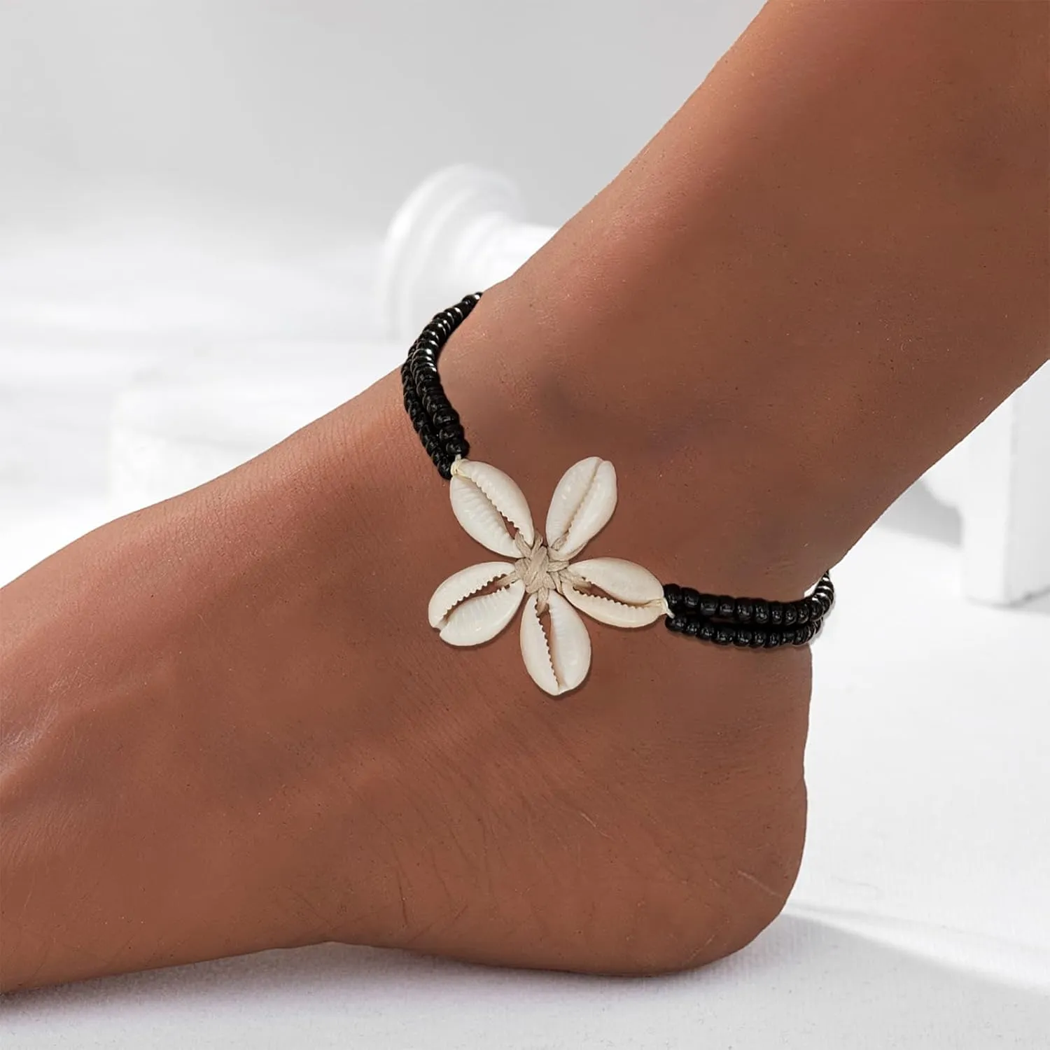 Shell Anklets for Women Shell Beach Jewelry Accessories White Pink Black Flower Ankle Bracelet Summer Vacation Dress Outfits