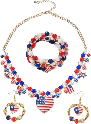 Shine on Independence Day! Embrace American pride with a Star-spangled Pendant Necklace, an Elegant Charmed Letter Bracelet, and Sparkling Star Earrings - A Trendy Patriotic Trio!