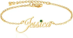 ShineSand Personalized Name Anklet Bracelet for Women Custom Initial Letters Bracelet with Birthstones Adjusted Charm Ankle Bracelet for Teen Girls