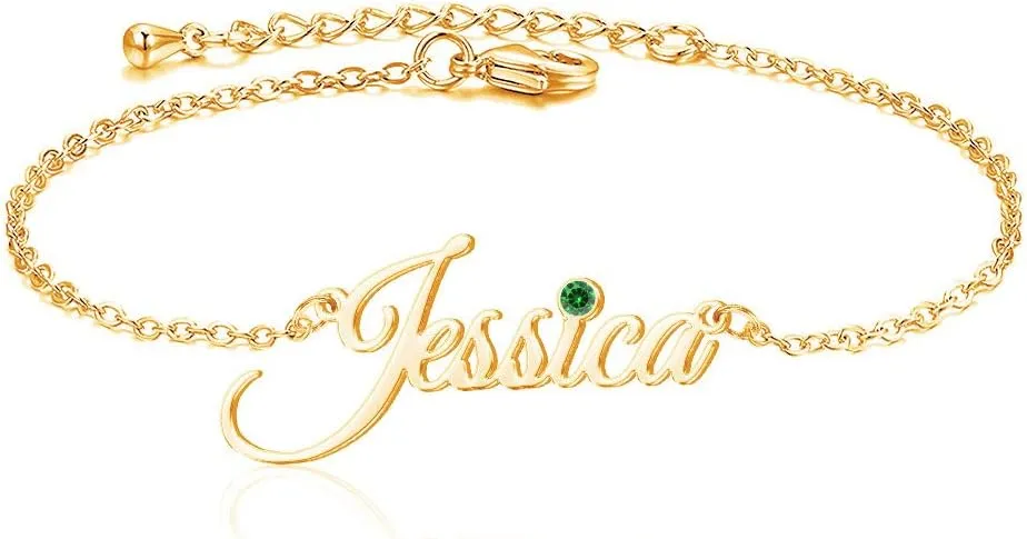 ShineSand Personalized Name Anklet Bracelet for Women Custom Initial Letters Bracelet with Birthstones Adjusted Charm Ankle Bracelet for Teen Girls