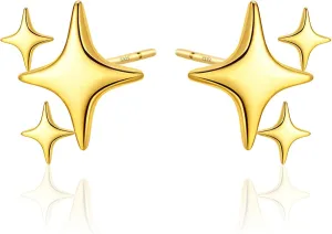 Shining Star Gold Silver Plated Gold Star Trendy Stud Earrings for Women - Hypoallergenic Small Post Pierced Studs Earrings Stylish Jewelry Gifts, Unique Design, Perfect Choice Jewelry Gift
