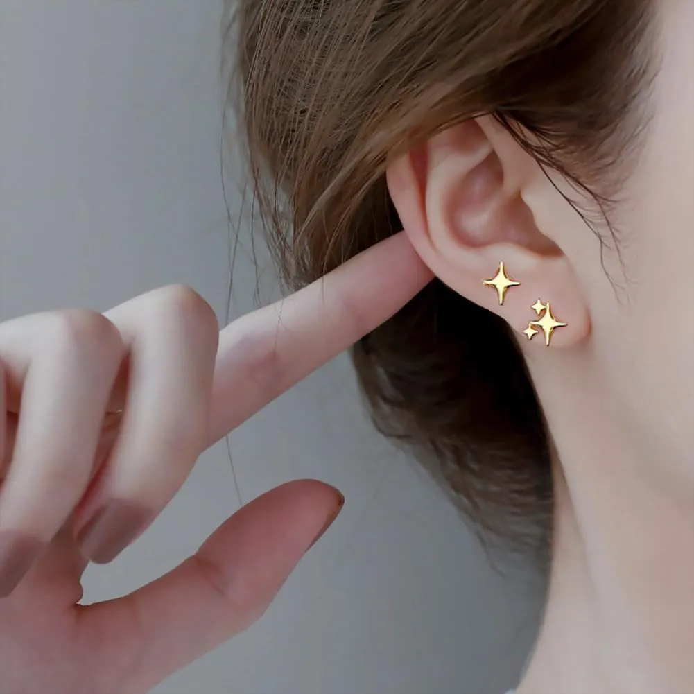 Shining Star Gold Silver Plated Gold Star Trendy Stud Earrings for Women - Hypoallergenic Small Post Pierced Studs Earrings Stylish Jewelry Gifts, Unique Design, Perfect Choice Jewelry Gift