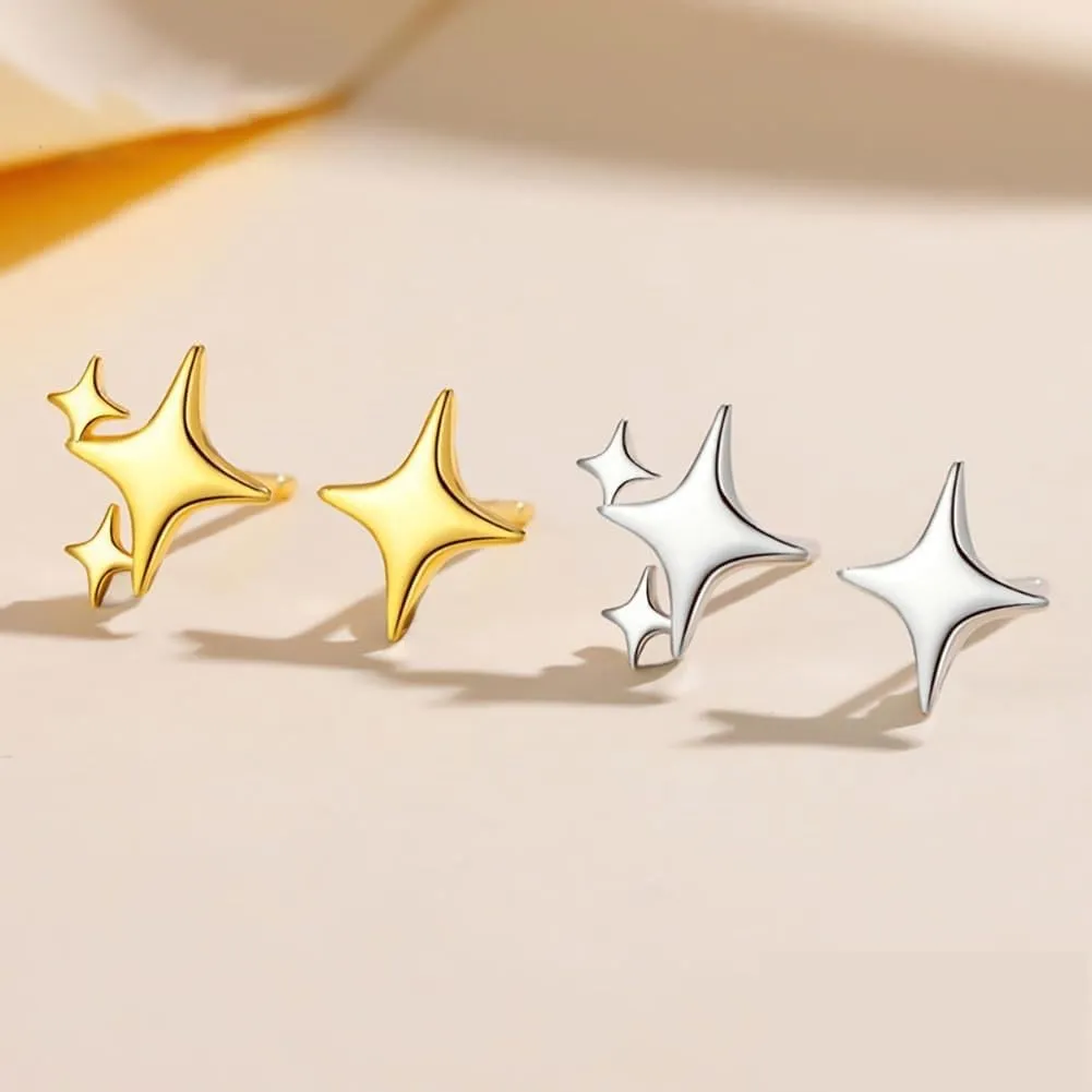 Shining Star Gold Silver Plated Gold Star Trendy Stud Earrings for Women - Hypoallergenic Small Post Pierced Studs Earrings Stylish Jewelry Gifts, Unique Design, Perfect Choice Jewelry Gift