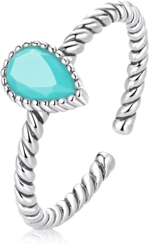 Shysnow Turquoise Ring for Women Vintage Adjustable Green Twisted Rope Rings Sterling Silver 925 Open Blue Oval Cut Turquoise Western Statement Ring Boho Jewelry Gift for Girls