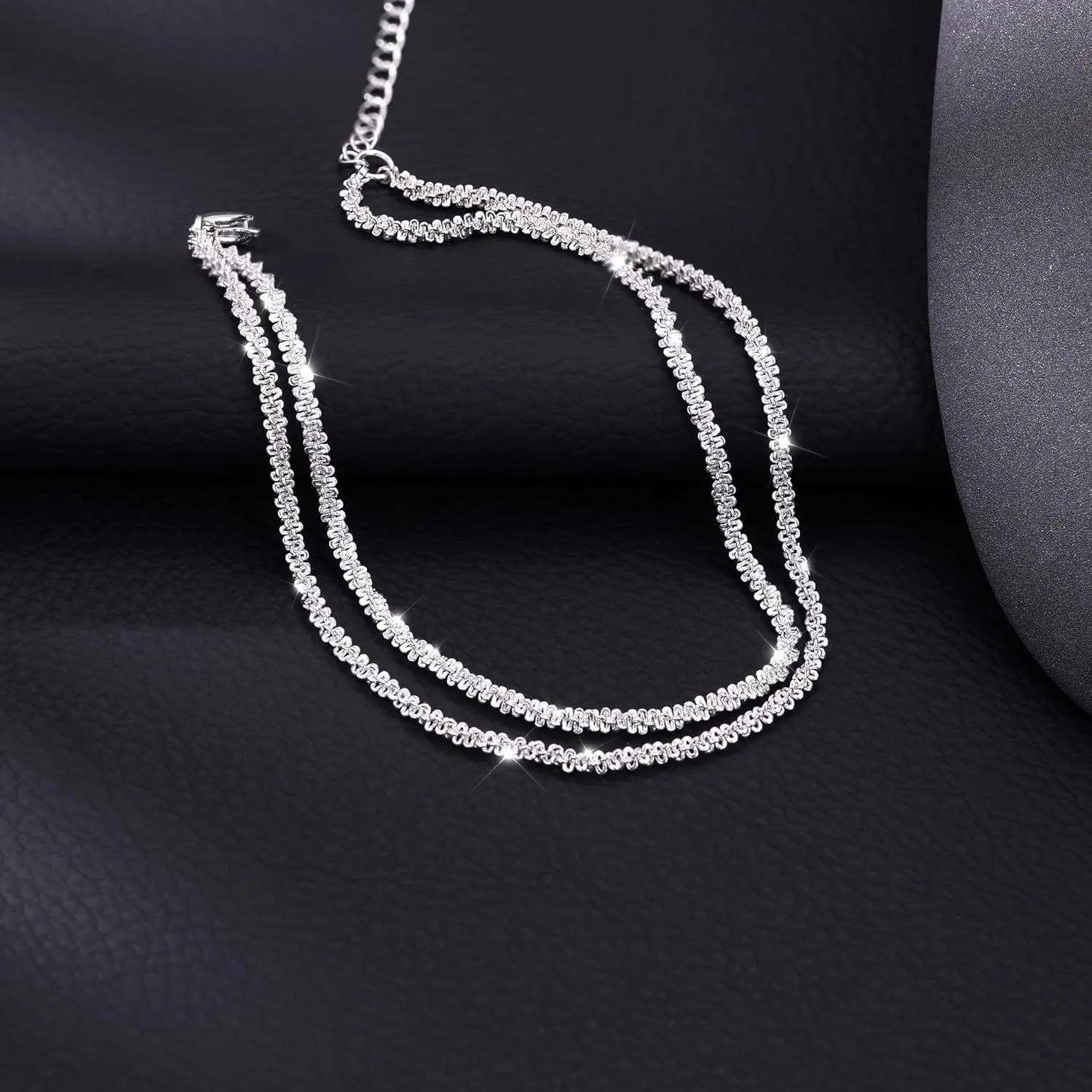 Silver Anklets for Women, Waterproof Sterling Silver Layer Anklet Dainty Beach Bling Ankle Bracelets for Women Fashion Summer Foot Jewelry Gift for Women Teen Girls