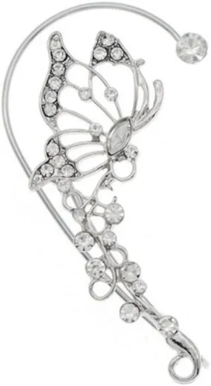 Silver Butterfly Ear Cuff for Women Rhinestone Hollow Butterfly Non Piercing Sparkling Single Ear Cuff Earrings Adjustable Ear Clip Wrap Around Earring
