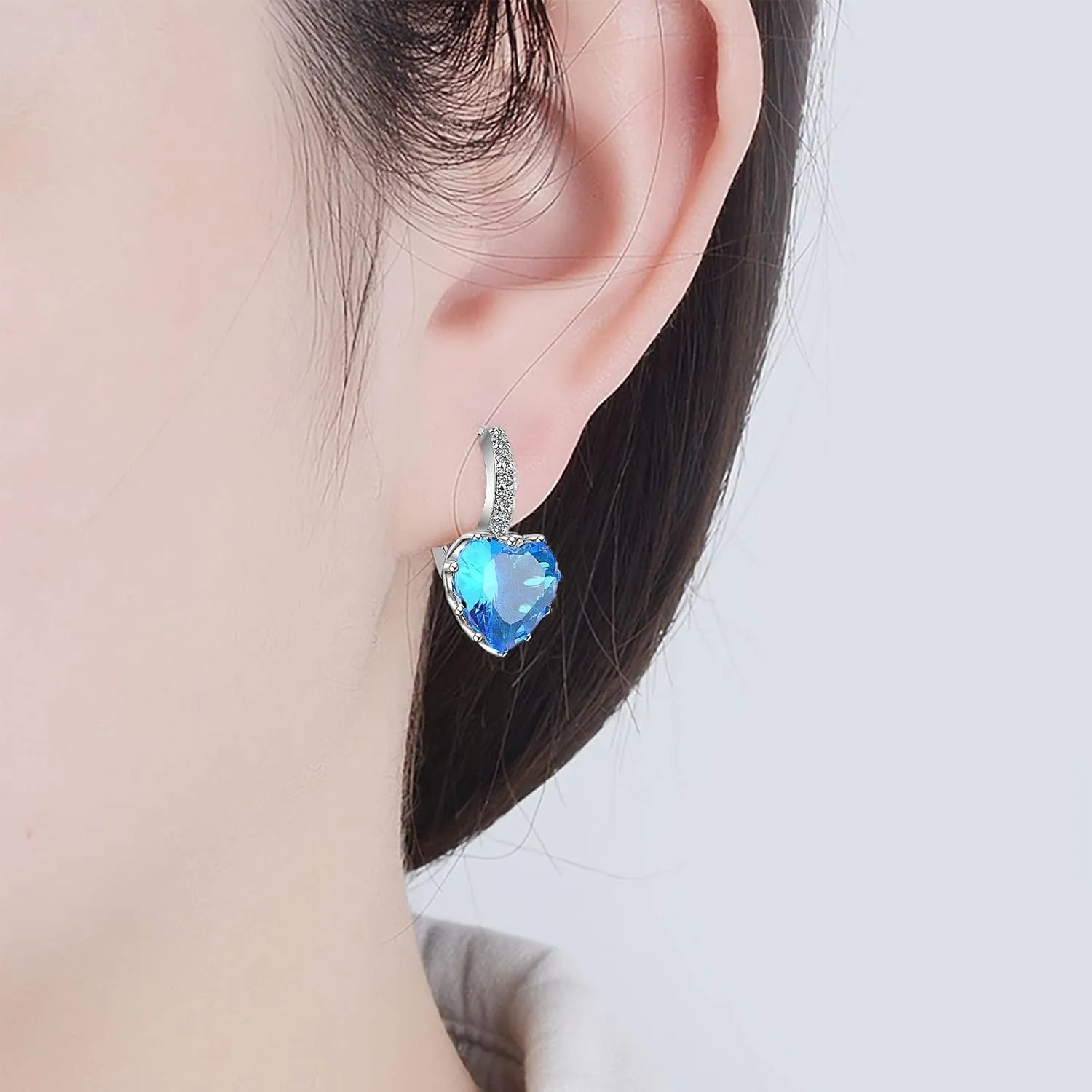 Silver Heart Earrings 925 Sterling Silver Colorful Cubic Zirconia Small Hoop Earrings Hypoallergenic Jewelry Gifts
