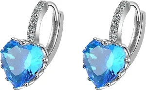 Silver Heart Earrings 925 Sterling Silver Colorful Cubic Zirconia Small Hoop Earrings Hypoallergenic Jewelry Gifts