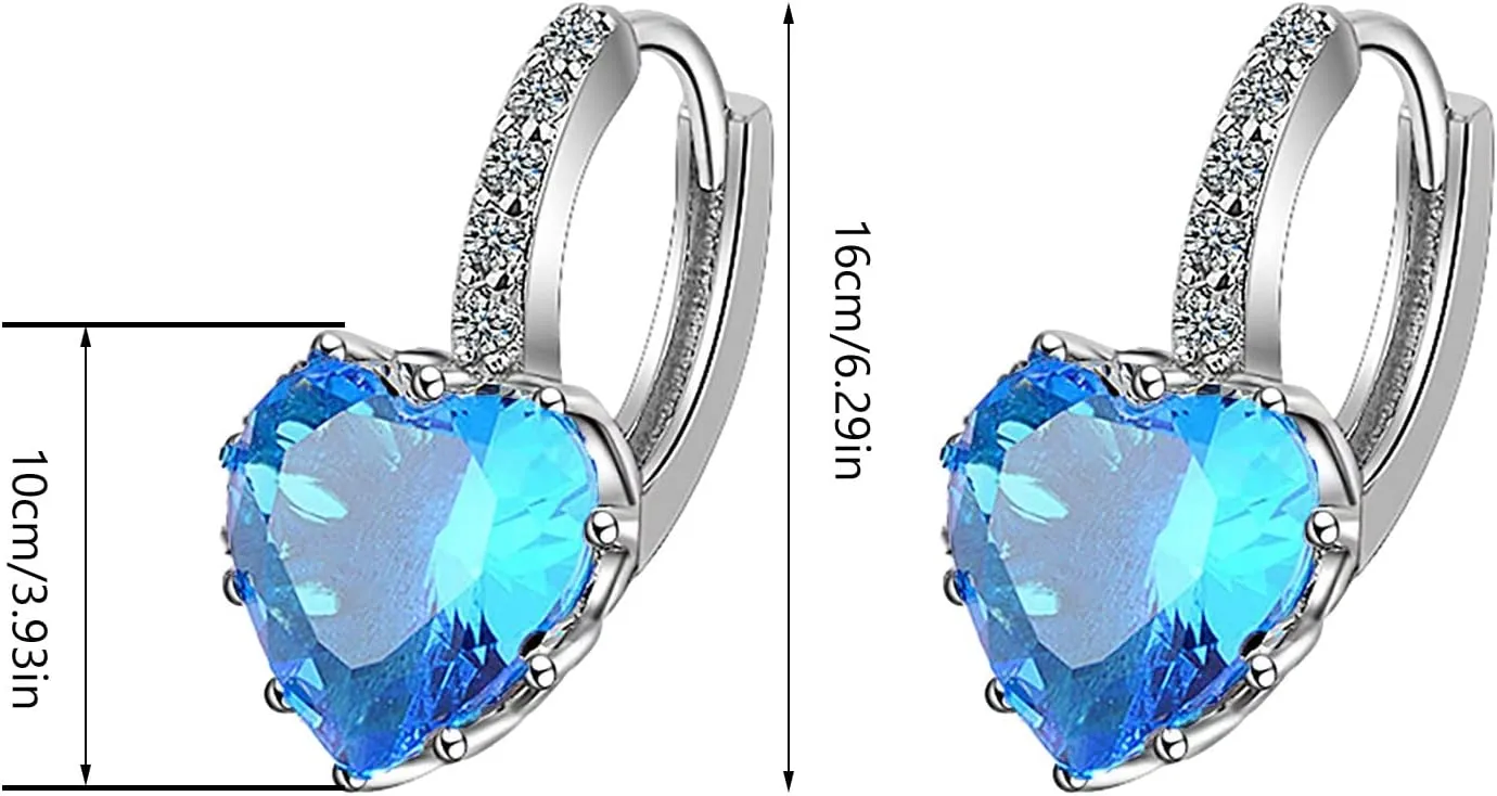 Silver Heart Earrings 925 Sterling Silver Colorful Cubic Zirconia Small Hoop Earrings Hypoallergenic Jewelry Gifts