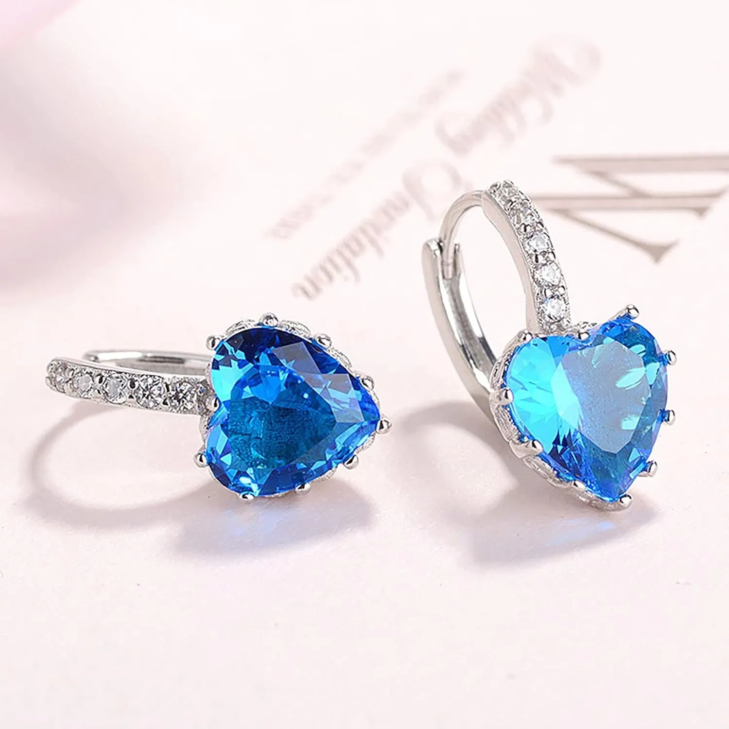 Silver Heart Earrings 925 Sterling Silver Colorful Cubic Zirconia Small Hoop Earrings Hypoallergenic Jewelry Gifts