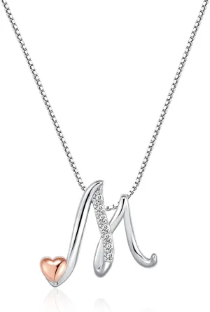 Silver Initial Necklaces for Women - Heart Pendant Initial Necklace for Ladies Friend, Cute Chain Jewelry for Birthday, Anniversary, Christmas Gifts