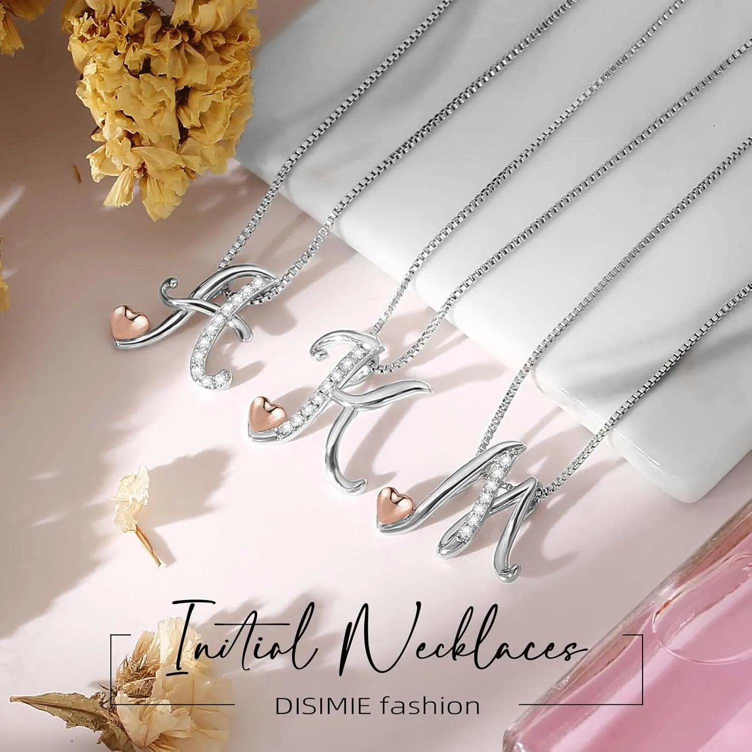 Silver Initial Necklaces for Women - Heart Pendant Initial Necklace for Ladies Friend, Cute Chain Jewelry for Birthday, Anniversary, Christmas Gifts