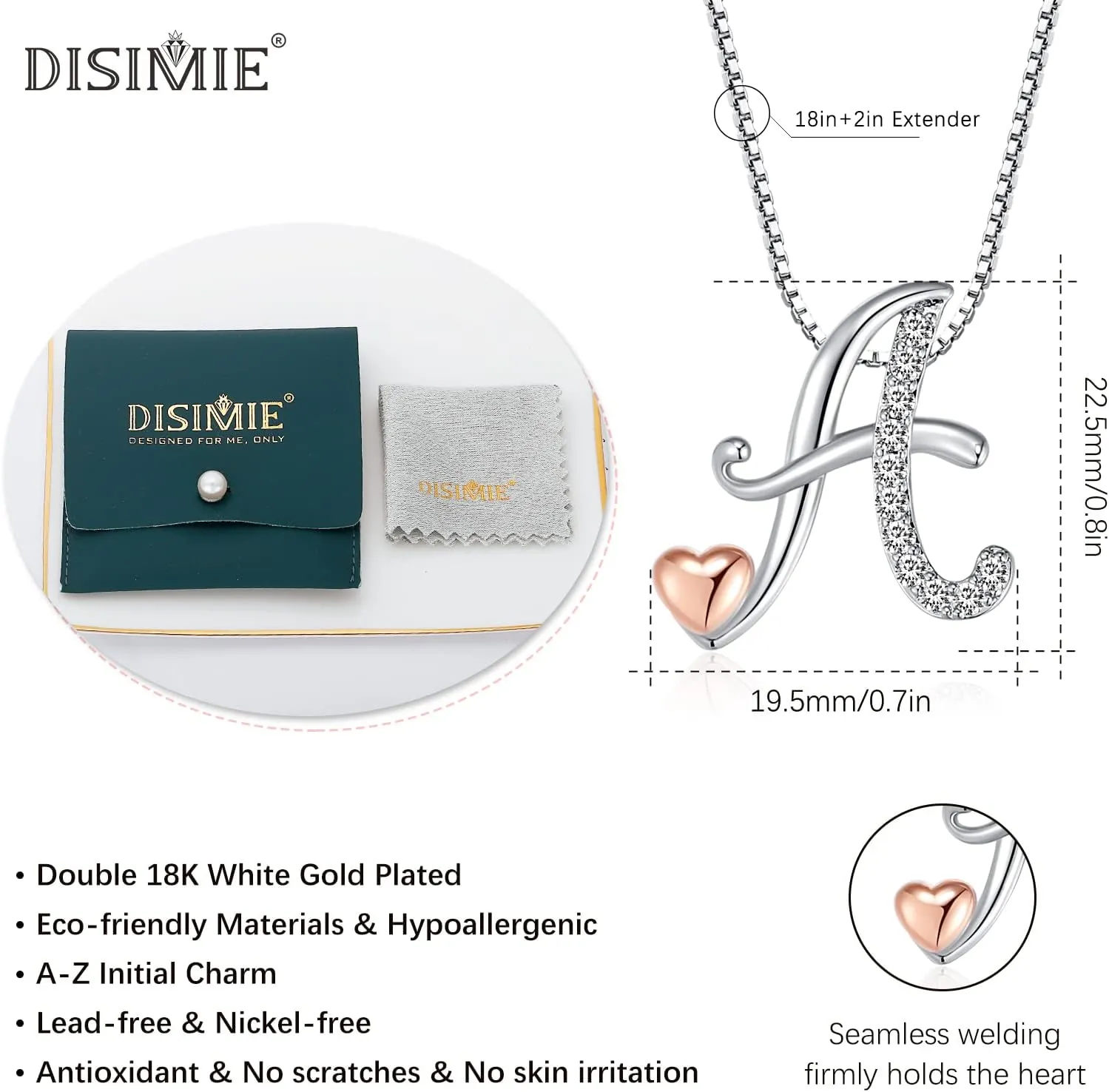 Silver Initial Necklaces for Women - Heart Pendant Initial Necklace for Ladies Friend, Cute Chain Jewelry for Birthday, Anniversary, Christmas Gifts