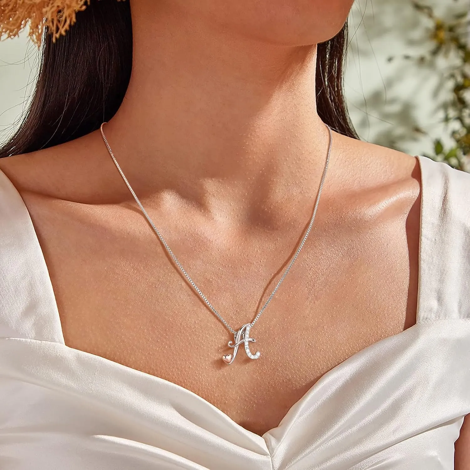 Silver Initial Necklaces for Women - Heart Pendant Initial Necklace for Ladies Friend, Cute Chain Jewelry for Birthday, Anniversary, Christmas Gifts