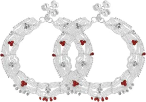 Silver plated broad Heavy Traditional Anklets for Women Fashion Ethnic Jewellery By Indian Collectible