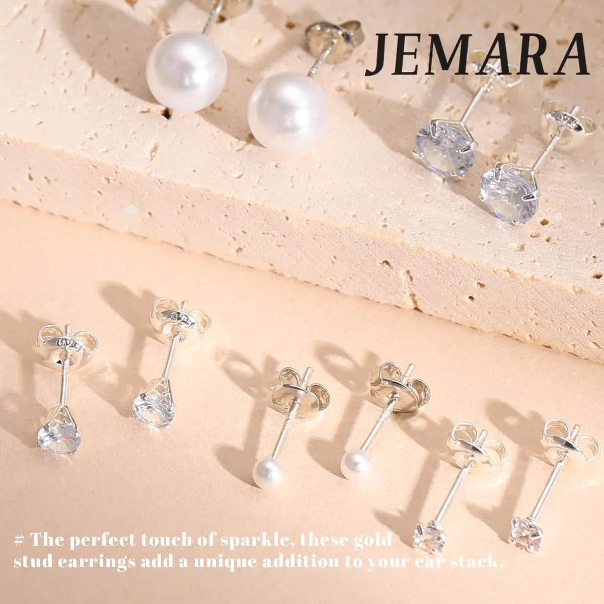 Silver Stud Earrings for Women Hypoallergenic 925 Sterling Silver Pearl Earrings Cubic Zirconia Ball Stud Earrings Set Dainty Earring Sets for Multiple Piercing