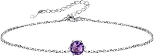 Silvora 925 Sterling Silver Anklets for Women, Dainty Round Birthstone Ankle Beach Summer Anklet, 8.7-10.7 Inch Adjustable Anklet for Women