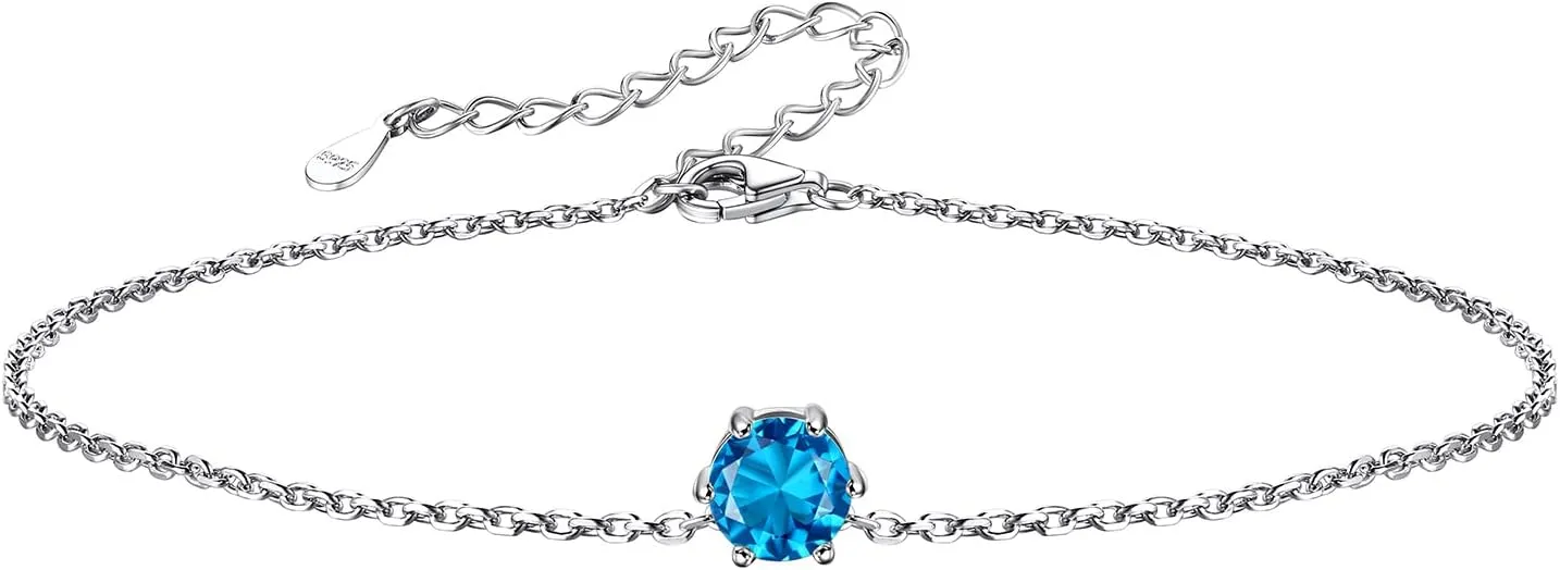 Silvora 925 Sterling Silver Anklets for Women, Dainty Round Birthstone Ankle Beach Summer Anklet, 8.7-10.7 Inch Adjustable Anklet for Women