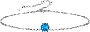 Silvora 925 Sterling Silver Anklets for Women, Dainty Round Birthstone Ankle Beach Summer Anklet, 8.7-10.7 Inch Adjustable Anklet for Women