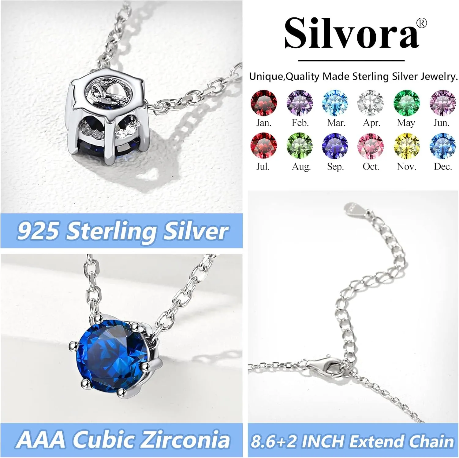 Silvora 925 Sterling Silver Anklets for Women, Dainty Round Birthstone Ankle Beach Summer Anklet, 8.7-10.7 Inch Adjustable Anklet for Women