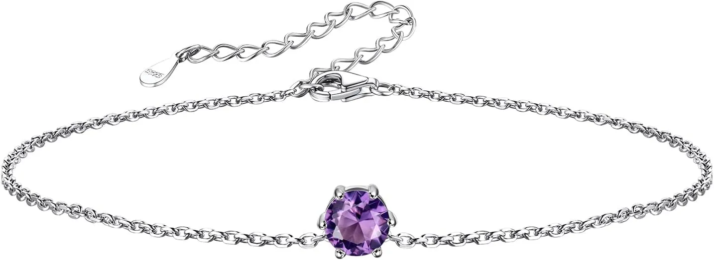 Silvora 925 Sterling Silver Anklets for Women, Dainty Round Birthstone Ankle Beach Summer Anklet, 8.7-10.7 Inch Adjustable Anklet for Women