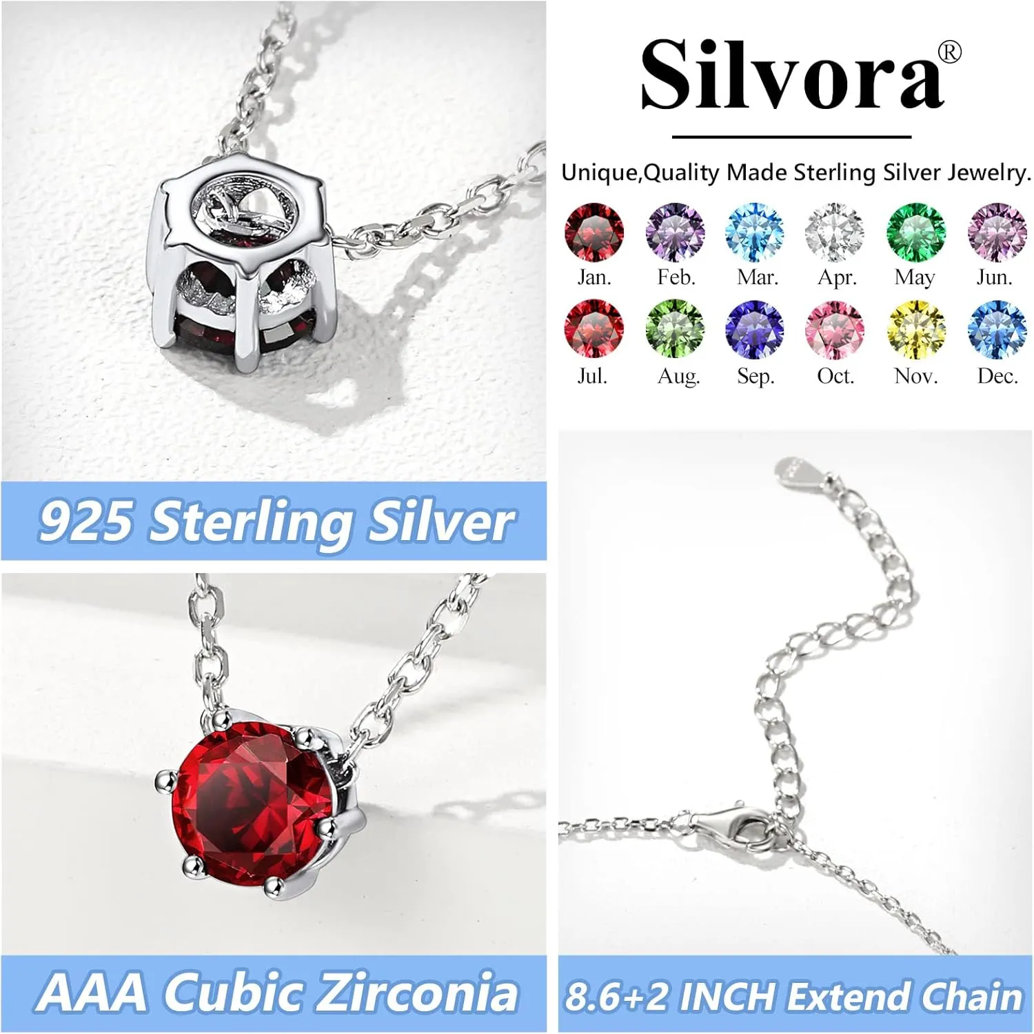 Silvora 925 Sterling Silver Anklets for Women, Dainty Round Birthstone Ankle Beach Summer Anklet, 8.7-10.7 Inch Adjustable Anklet for Women