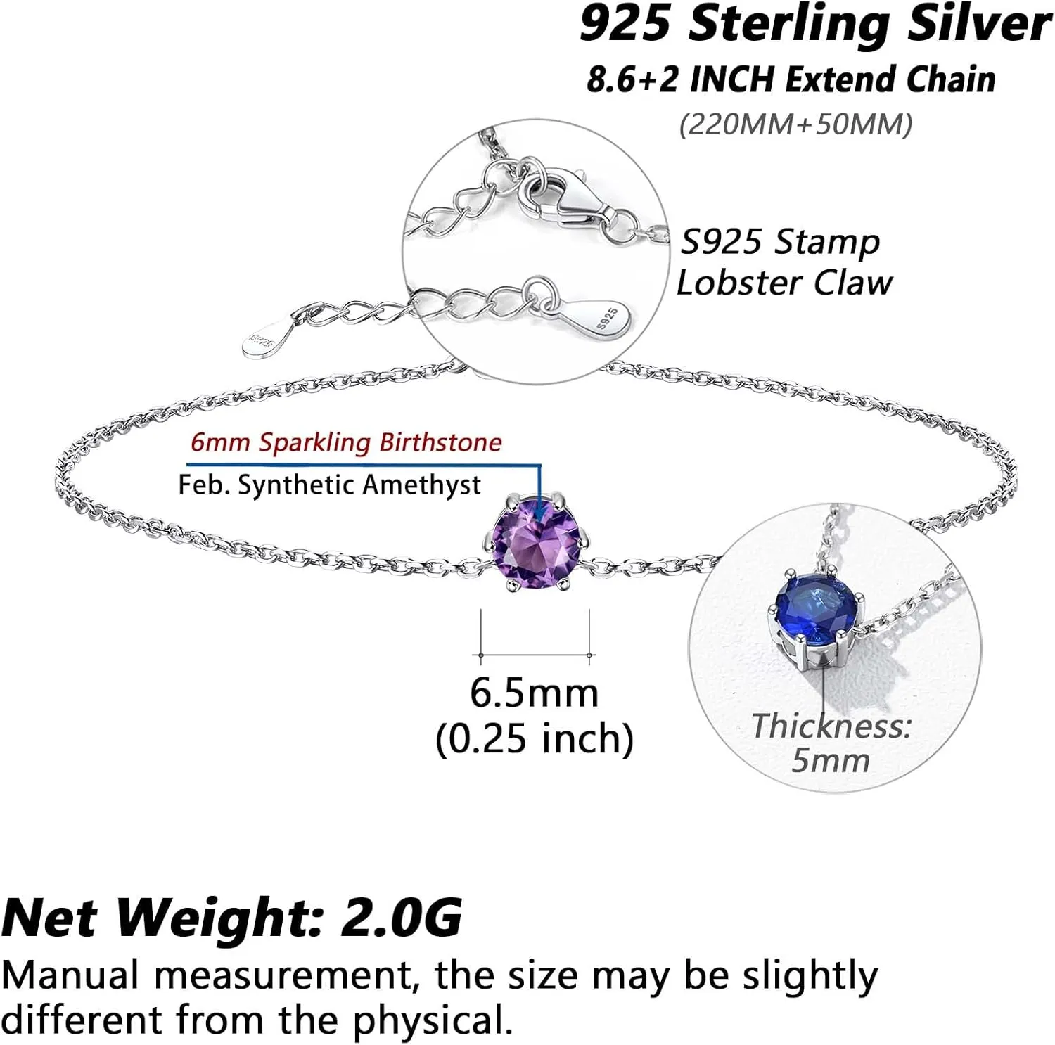 Silvora 925 Sterling Silver Anklets for Women, Dainty Round Birthstone Ankle Beach Summer Anklet, 8.7-10.7 Inch Adjustable Anklet for Women