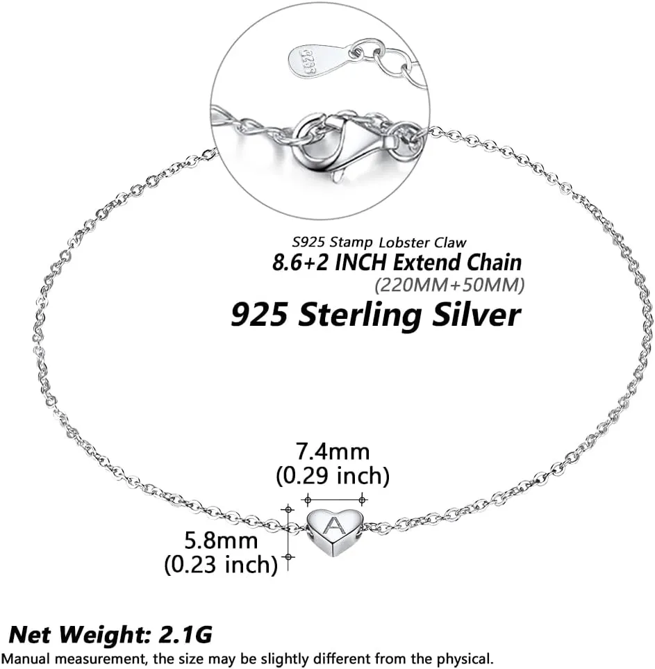 Silvora 925 Sterling Silver Initial Anklets for Women, Dainty Silver Heart Anklet A-Z Letter Anklet-Adjustable Chain with Gift Packaging