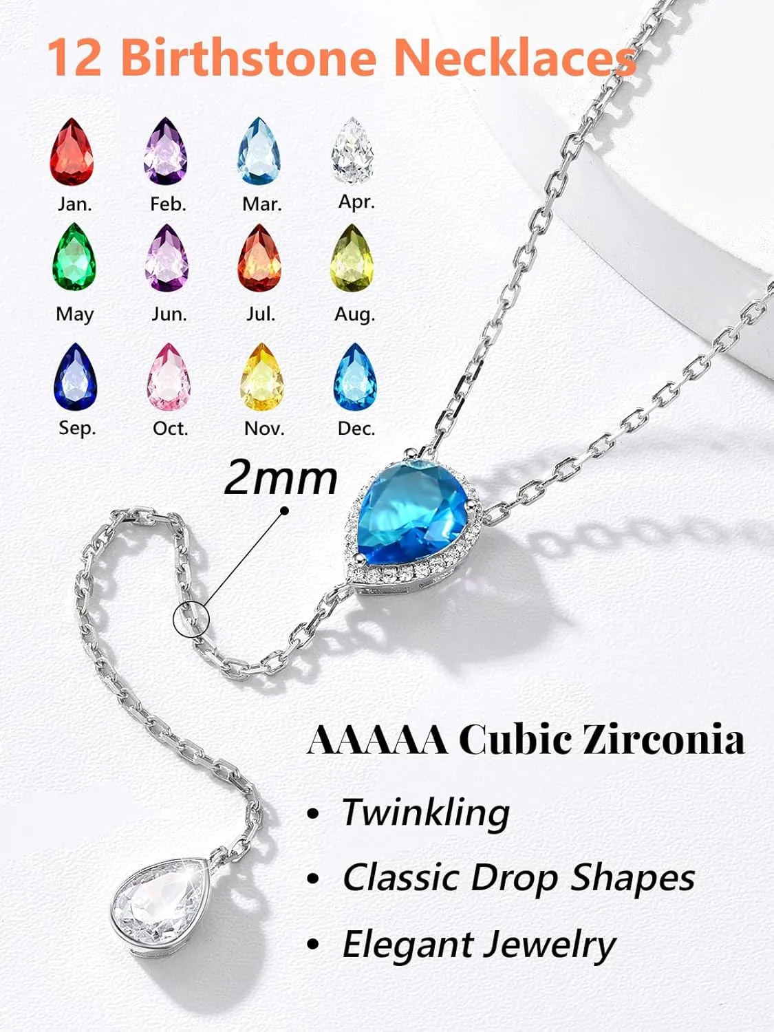 Silvora Birthstone Necklace for Women Teardrop Pendant Necklace Womens Y Necklace Dainty Birthstone Drop Lariat Necklaces Birthday Gifts for Women Mother