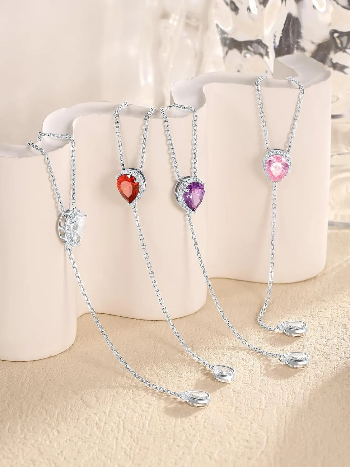 Silvora Birthstone Necklace for Women Teardrop Pendant Necklace Womens Y Necklace Dainty Birthstone Drop Lariat Necklaces Birthday Gifts for Women Mother