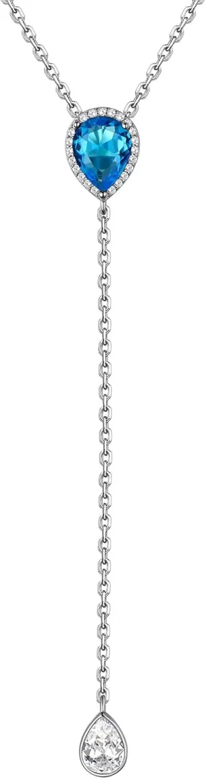Silvora Birthstone Necklace for Women Teardrop Pendant Necklace Womens Y Necklace Dainty Birthstone Drop Lariat Necklaces Birthday Gifts for Women Mother