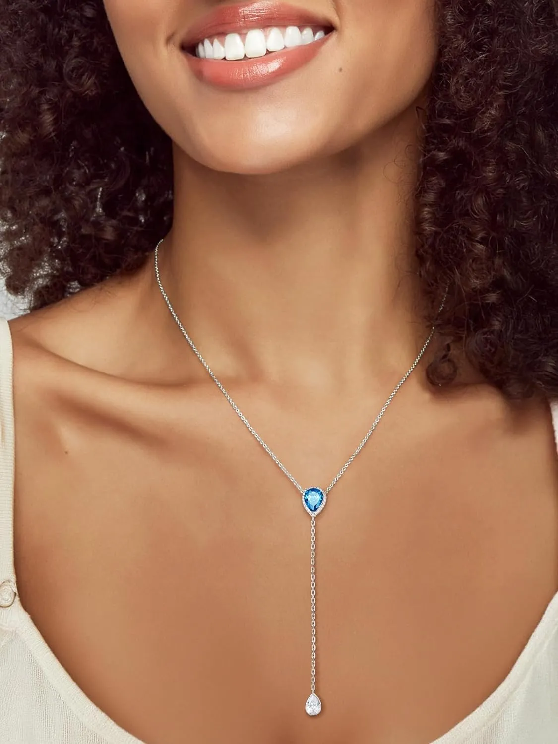 Silvora Birthstone Necklace for Women Teardrop Pendant Necklace Womens Y Necklace Dainty Birthstone Drop Lariat Necklaces Birthday Gifts for Women Mother