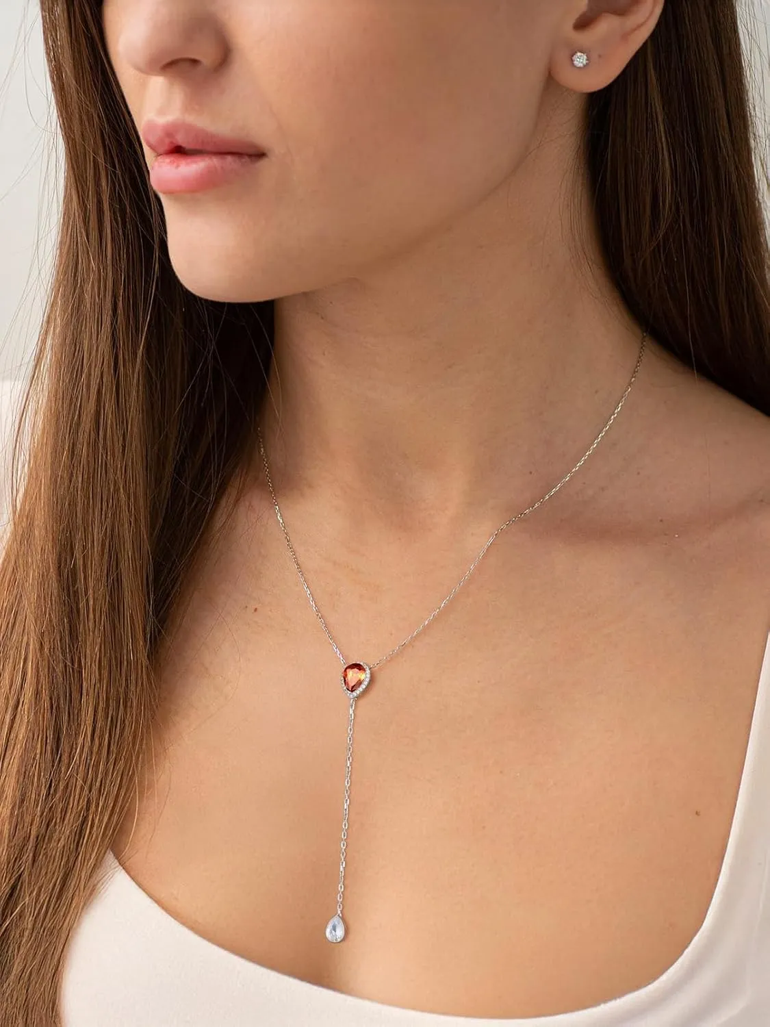 Silvora Birthstone Necklace for Women Teardrop Pendant Necklace Womens Y Necklace Dainty Birthstone Drop Lariat Necklaces Birthday Gifts for Women Mother