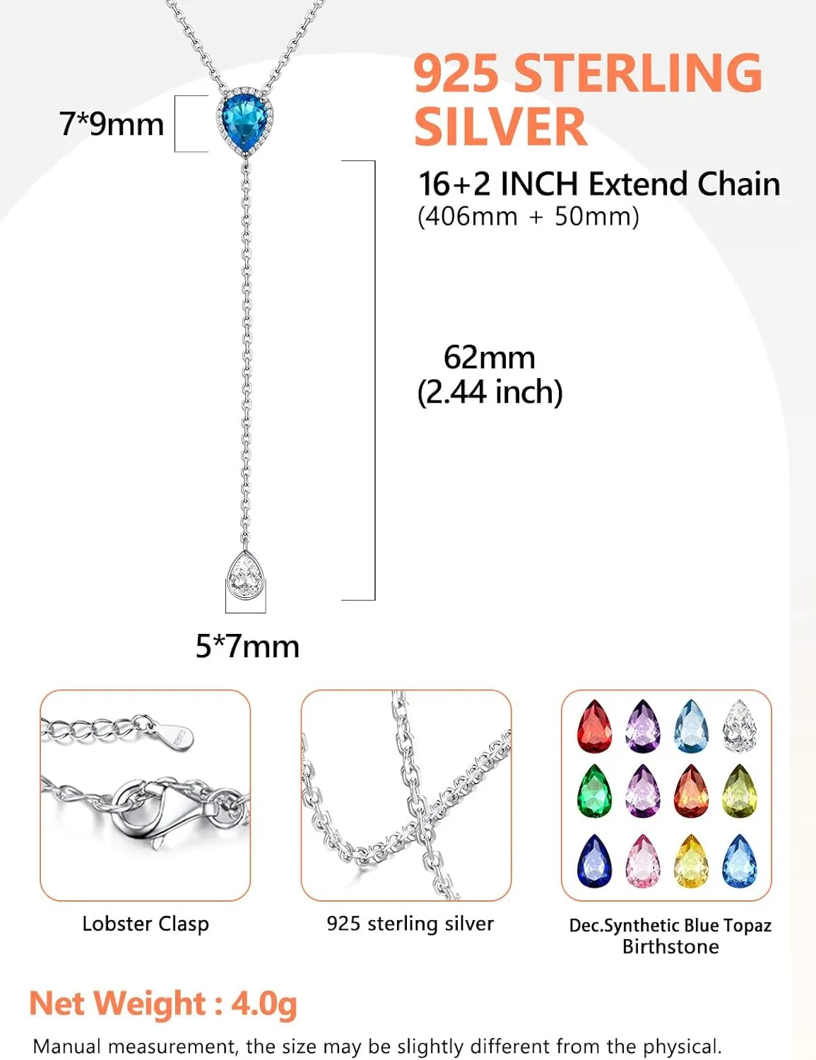 Silvora Birthstone Necklace for Women Teardrop Pendant Necklace Womens Y Necklace Dainty Birthstone Drop Lariat Necklaces Birthday Gifts for Women Mother